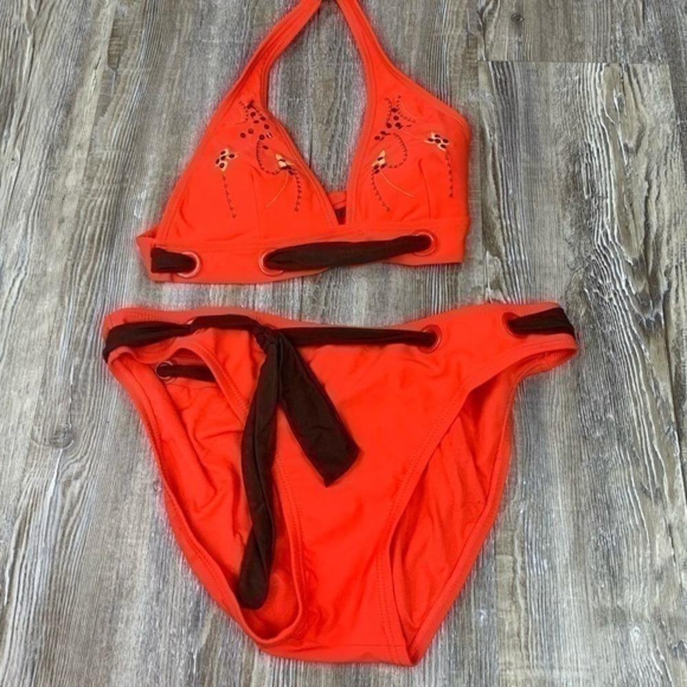 Liquid Blue Orange Brown Two Piece Bikini Size M/L